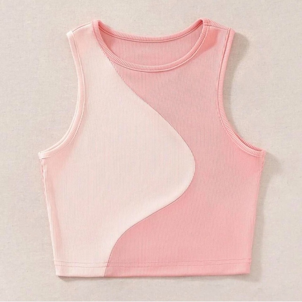 Pink and White Sleeveless Crop Top